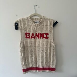 Ganni Printed sweater Vest, White and Red, Small
